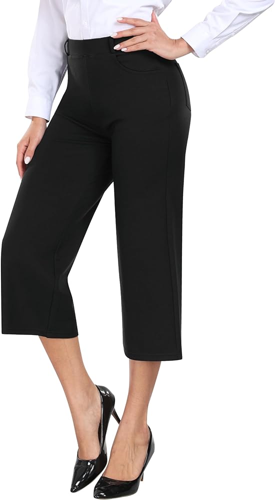 MoFiz Women's Golf Capri Pants Stretch Slim Business Casual Pants Straight Leg Yoga Dress Pants with Pockets Office Slacks