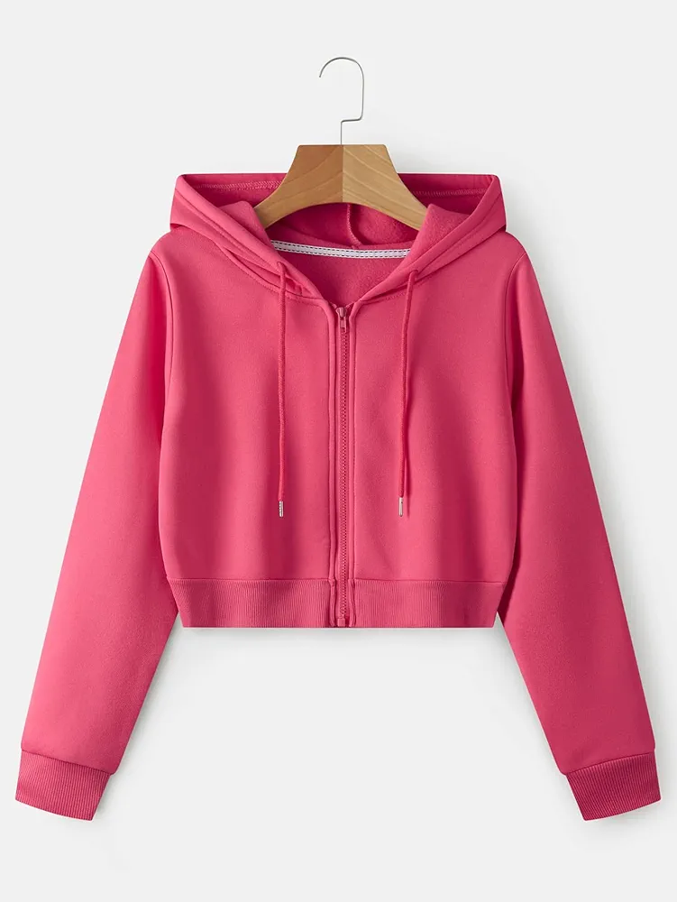 Sweatshirtw for Women - Zipper Drawstring Thermal Hoodie (Color : Hot Pink, Size : Small)