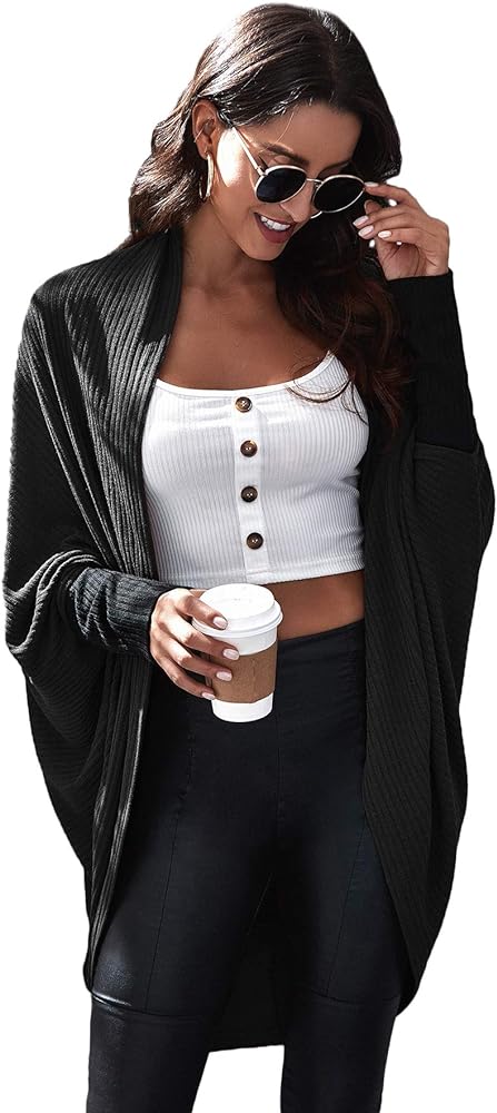 SweatyRocks Women's Casual Oversized Open Front Dolman Long Sleeve Knit Cardigan Sweater