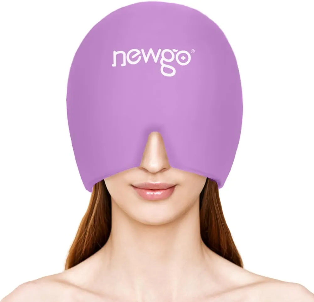 NEWGO Migraine Relief Cap Headaches Ice Cap with Top Coverage, Headache Ice Pack Migraine Mask Gel Cap for for Tension, Stress & Hangover, Purple