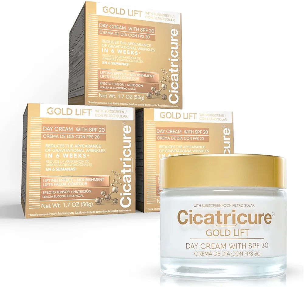 Cicatricure Gold Lift Anti Aging Day Cream, Firms, Nourishes and Contours Skin with SPF 30, 3-Pack