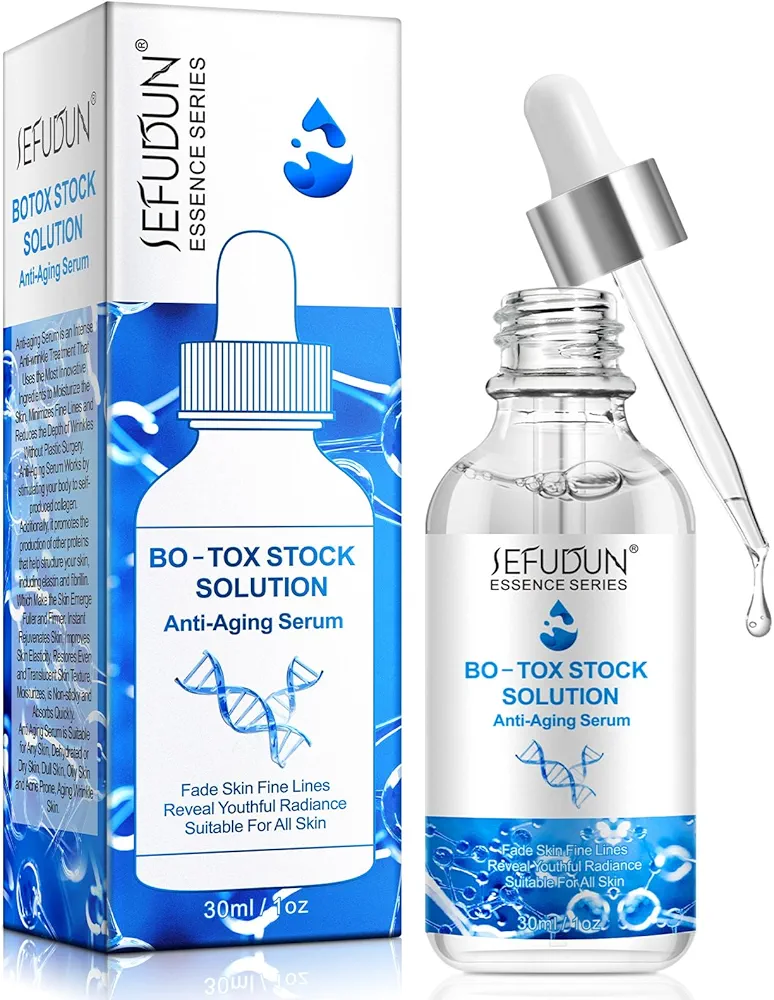 Botox Stock Solution Facial Serum, Botox Face Serum with Vitamin C & E, Instant Face Lift & Anti Aging Serum, Reduce Fine Lines, Wrinkles, Boost Skin Collagen, Hydrate & Plump Skin