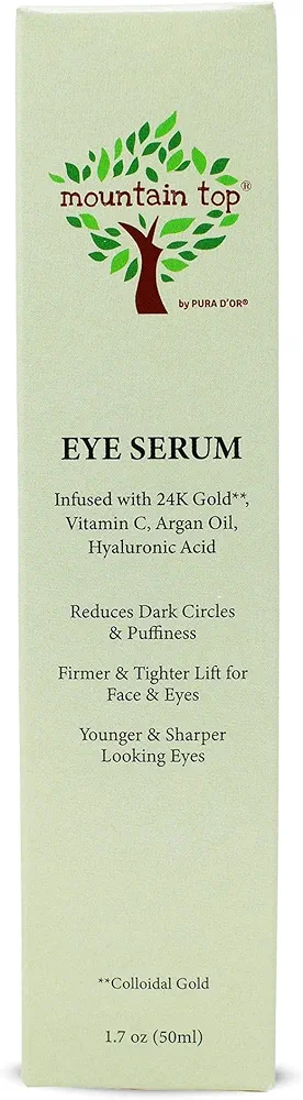 MOUNTAIN TOP Eye Serum Infused with 24K Gold, Vitamin C, Argan Oil, Hyaluronic Acid - For a Tighter Lift and Reduction in Appearance of Wrinkles, Fine Lines, and Dark Circles (1.7oz)