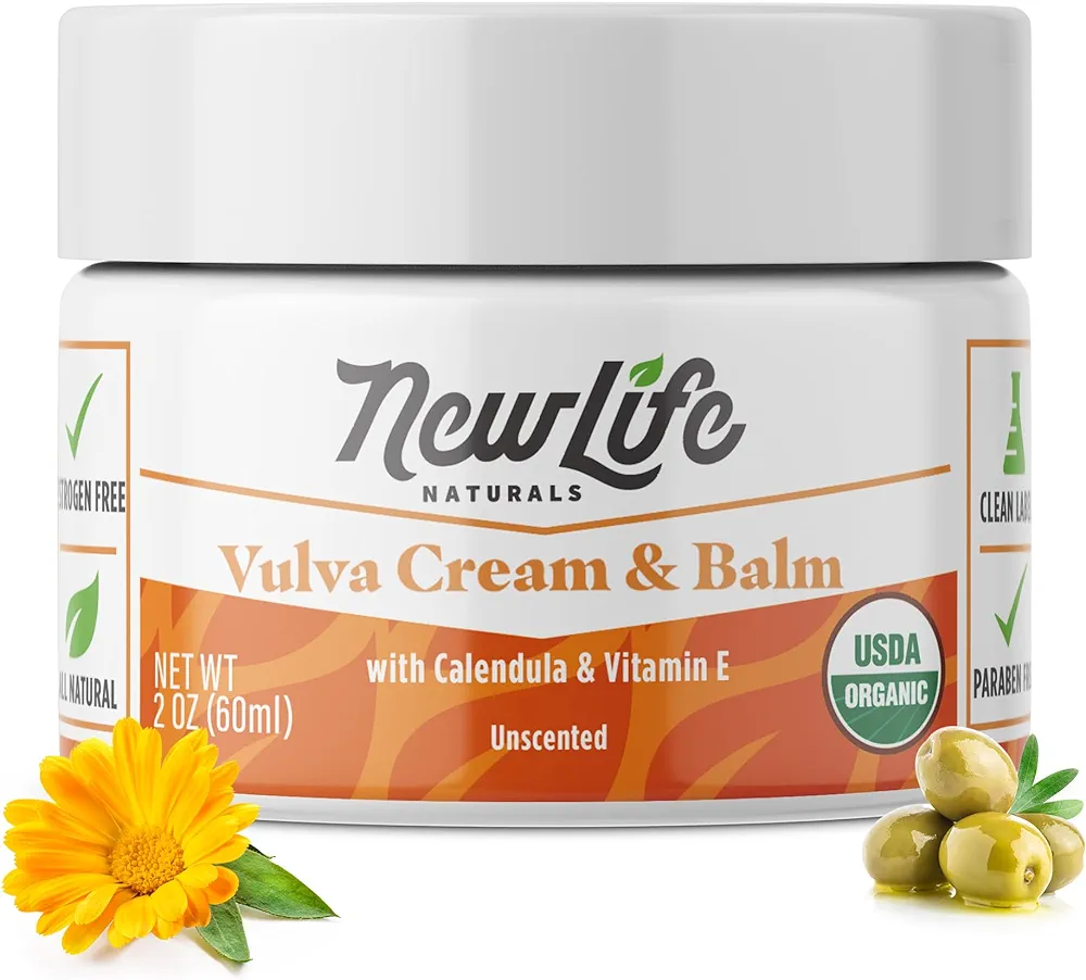 NewLife Naturals Certified Organic Vulva Cream with Calendula & Vitamin E | Menopause Support and Vaginal Moisturizer for Itching, Irritation, and Dryness | Estrogen-Free Intimate Feminine Care | 2 Oz