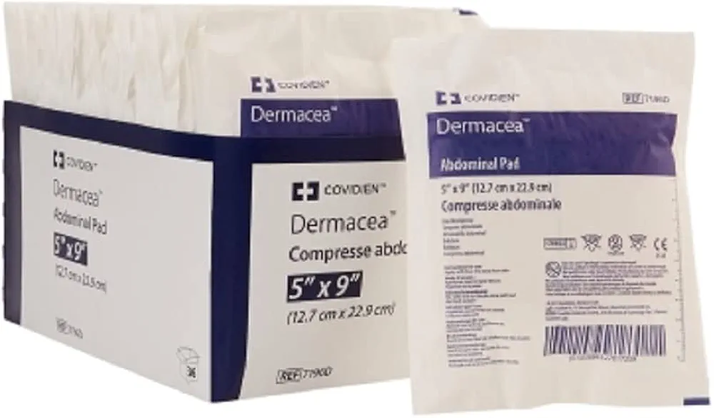 7196D Dermacea ABD Abdominal Pad, 5" x 9" by Covidien/Kendall - 2 Boxes of 36 (72 Total)