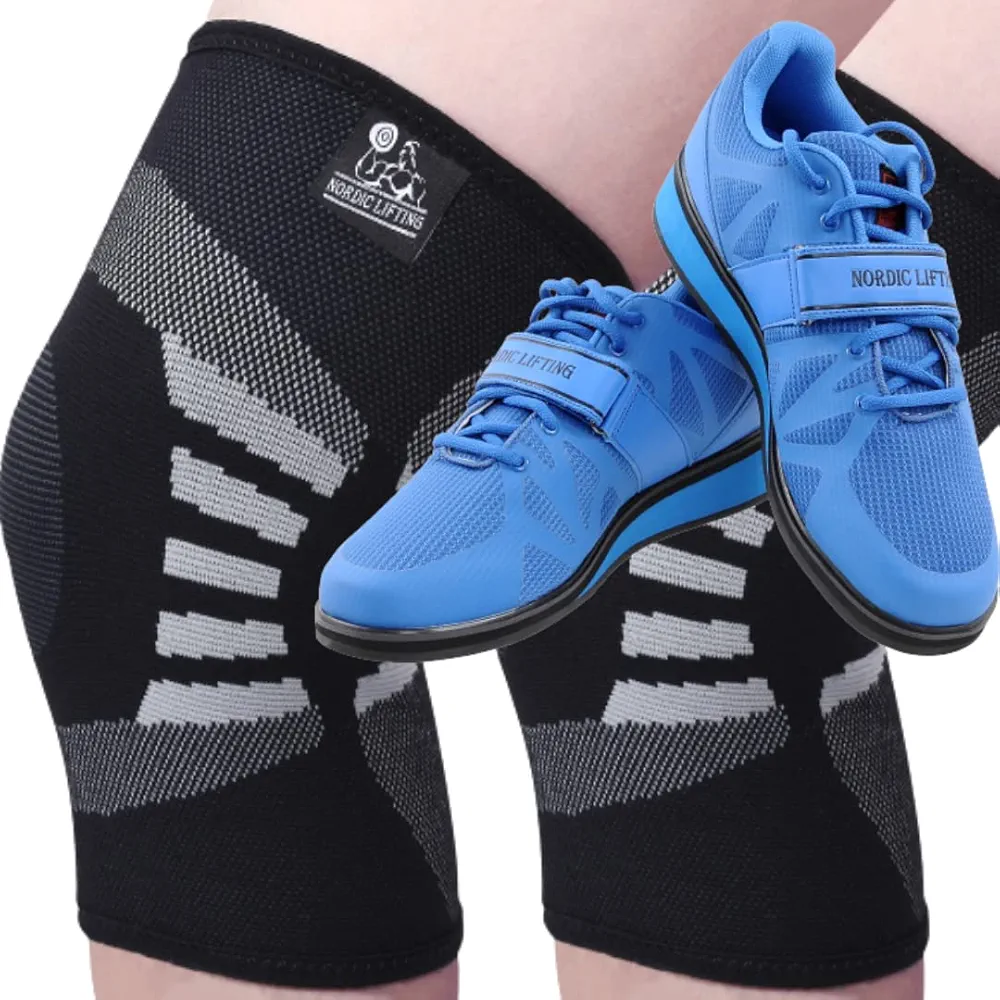 Nordic Lifting Knee Compression Sleeves Medium Bundle with Shoes Megin Size 10.5 - Blue