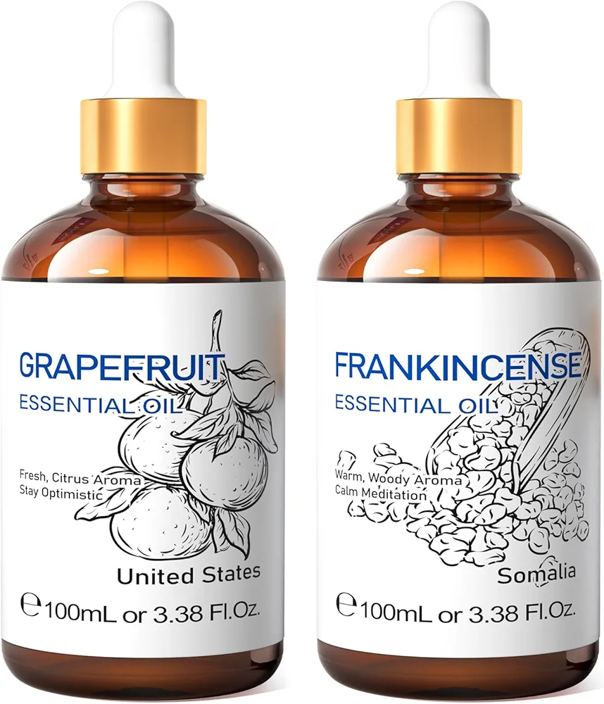 HIQILI Grapefruit Essential Oil and Frankincense Essential Oil, 100% Pure Natural for Diffuser - 3.38 Fl Oz