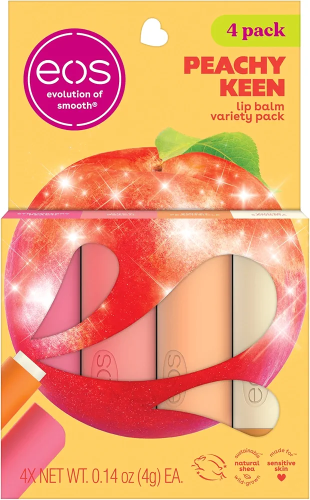 eos Lip Balm Gift Set- Peachy Keen, Limited-Edition Lip Moisturizer, Variety Pack, 0.14 oz, 4-Pack