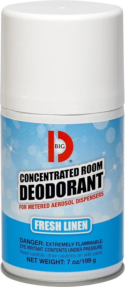 Big D 472 Concentrated Room Deodorant for Metered Aerosol Dispensers, Fresh Linen Fragrance, 7 oz (Pack of 12) - Air freshener ideal for restrooms, offices, schools, restaurants, hotels, stores