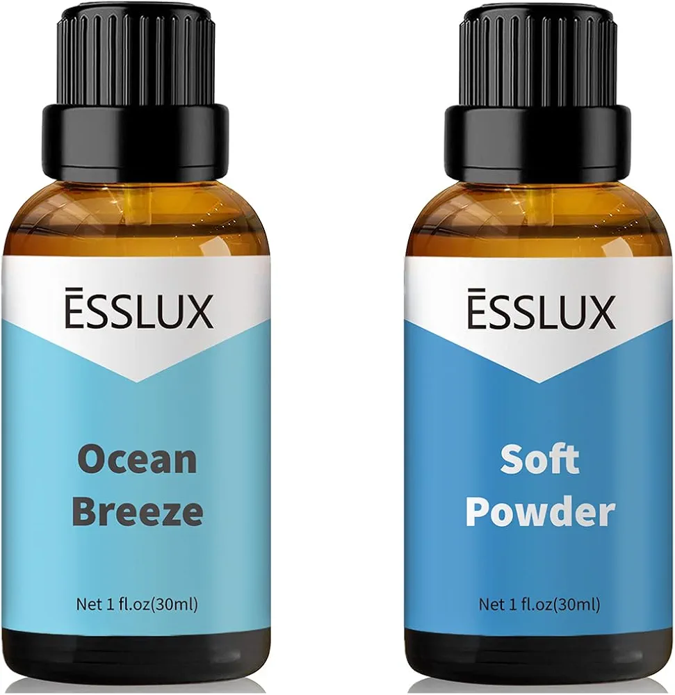 Ocean Breeze & Soft Powder Fragrance Oil - ESSLUX Essential Oils for Diffuser, Candle Soap Making Clean Fresh Scents, Aromatherapy Scented Massage, Perfume for Humidifier Home Fragrance