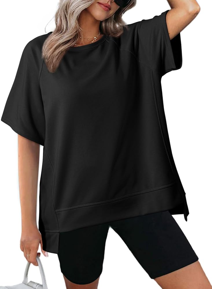 Dokotoo Oversized T Shirts for Women Crewneck Short Sleeve Casual Summer Tops Lightweight Loose High Low Blouse