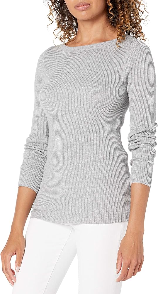 Amazon Essentials Women's Lightweight Ribbed Long-Sleeve Boat Neck Slim-Fit Sweater