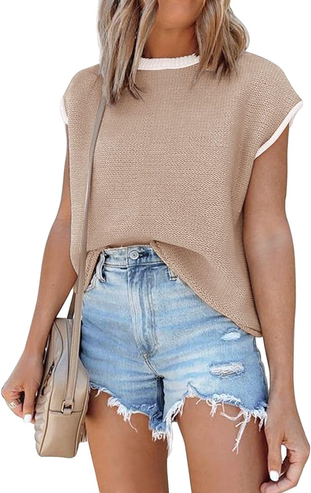 Cap Sleeve Knit Sweater Tops Sleeveless Vest Summer Tops 2024 Clothes Oversized Tank Tops Trendy T Shirts