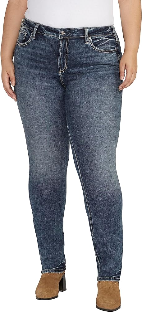 Silver Jeans Co. Women's Plus Size Suki Mid Rise Curvy Fit Straight Leg Jeans