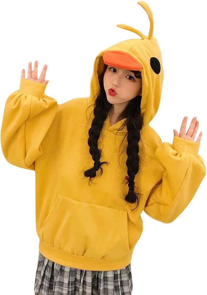 ONGJWU Long Sleeve Shirts For Women, Pink Hoodie Cute Sweatshirts Crew Neck And Hoodies Women Oversized Hooded Ducks Cotton Tops Blouse Fashion Sweatshirt Sweatshirts Fall Sweaters 2023 (M, Yellow)