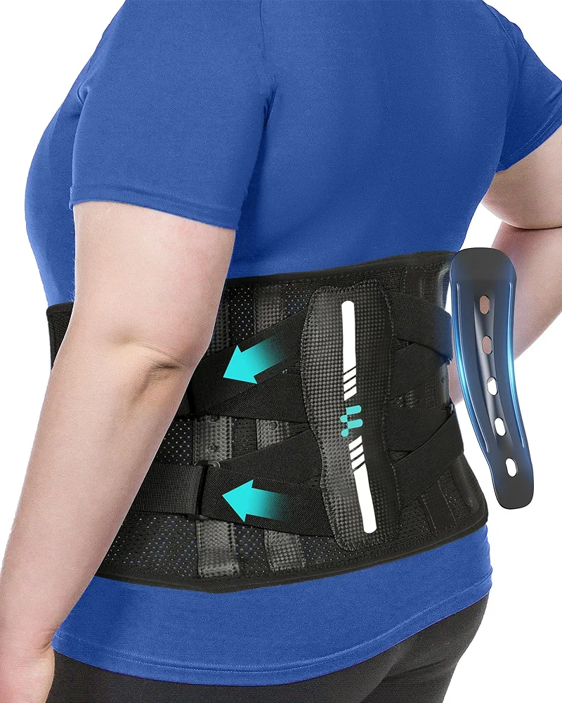 Back Brace for Women Men with Ergonomic Curved Spine Support and Carbon Fibre Splints, Back Brace for Lower Back Pain Relief, Posture, Work, Heavy Lifting, Sciatica, Herniated Disc