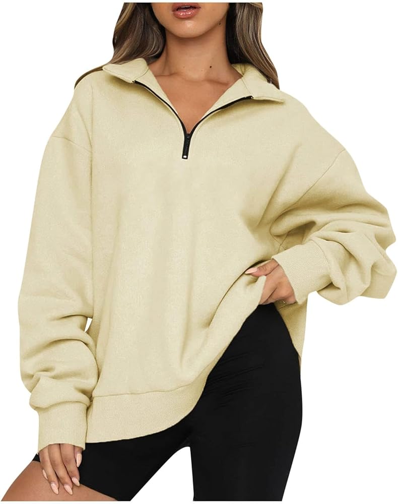 Quarter Zip Pullover Women 2024 Fall Long Sleeve Lapel Collar Oversized Sweatshirt Hoodies Drop Shoulder Golf Shirt