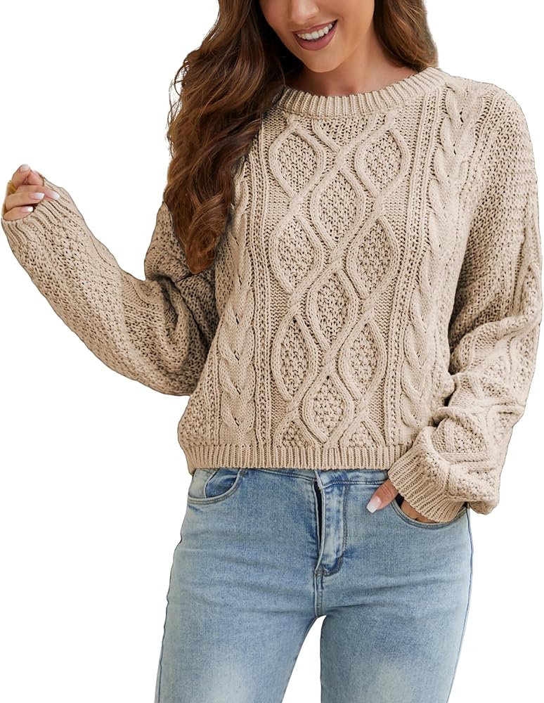 Women's Cable Knit Sweater Oversized Casual Sweaters Crewneck Long Sleeve Fall Chunky Pullover Sweater