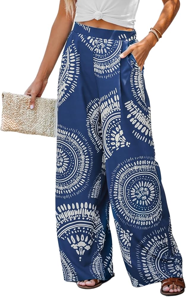 CUPSHE Women's Print High Waist Pants Blue Shorts with Wide Leg