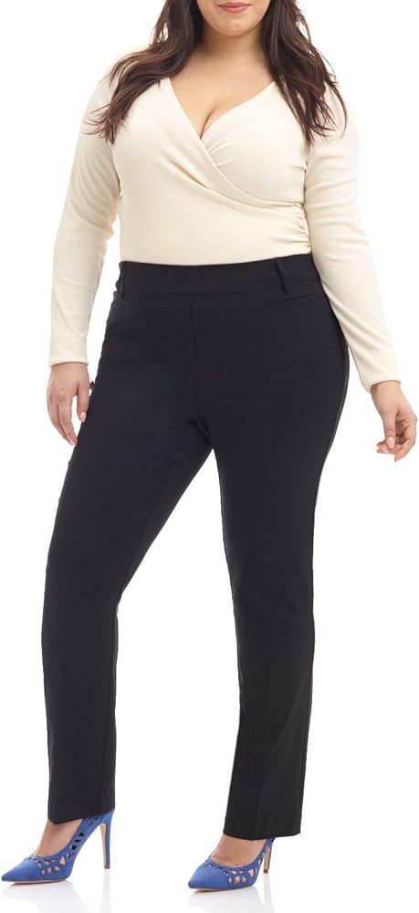 Rekucci Curvy Woman Ease into Comfort Plus Size Straight Pant w/Tummy Control