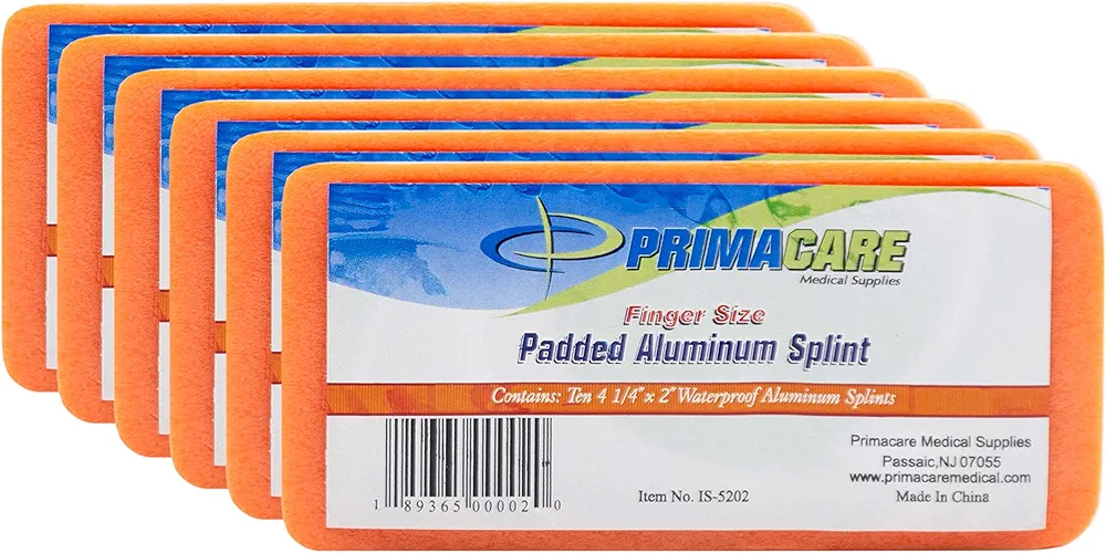 Primacare IS-5202 (Pack of 10) Padded Aluminum Finger Splints, Finger Brace for Pain Relief Sport Injuries, Basketball, Finger Buddy Wraps for Broken, Swollen Fingers or Dislocated Joint, 2", Orange