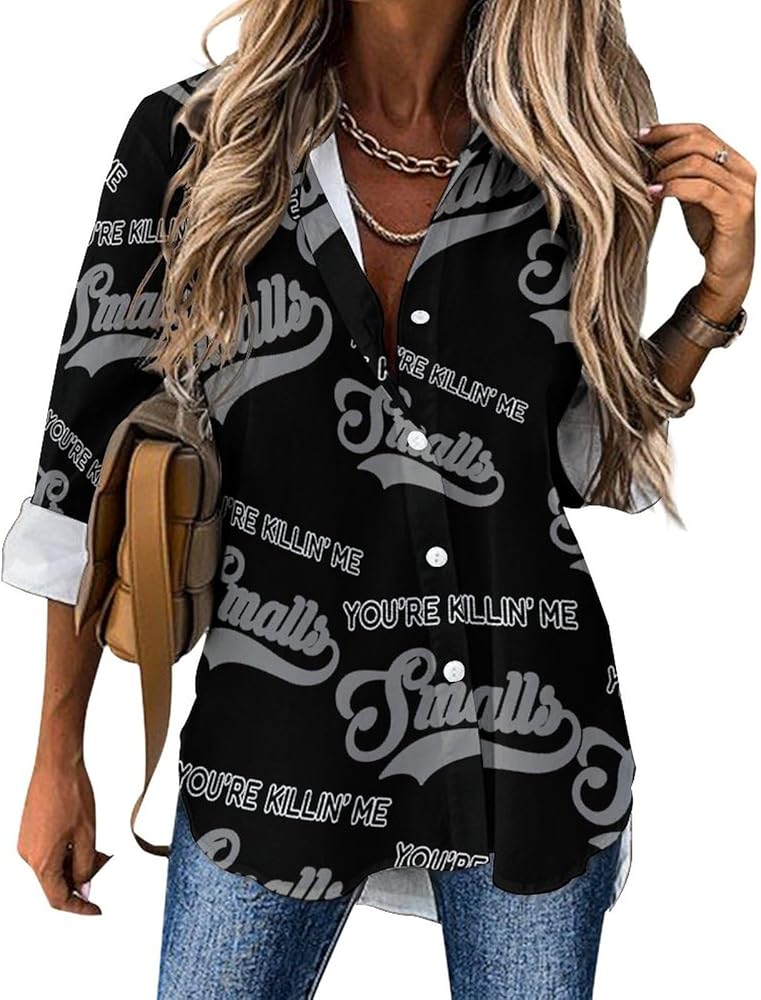 You're Killing Me Smalls Classic Shirts for Women Long Sleeve Blouse Casual V Neck Tee Tops Work Office