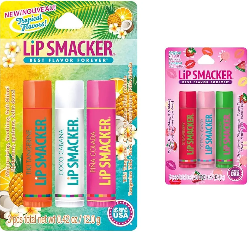 Lip Smackers Tropical Fever Trio and Best Flavors Forever Trio Lip Balm Set of 3