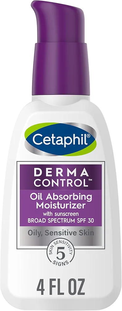 Cetaphil DERMACONTROL Oil Absorbing Moisturizer with SPF 30, For Sensitive, Oily Skin, 4 fl oz, Absorbs Oil, Reduces Shine, Hydrates, Protects, No Added Fragrance