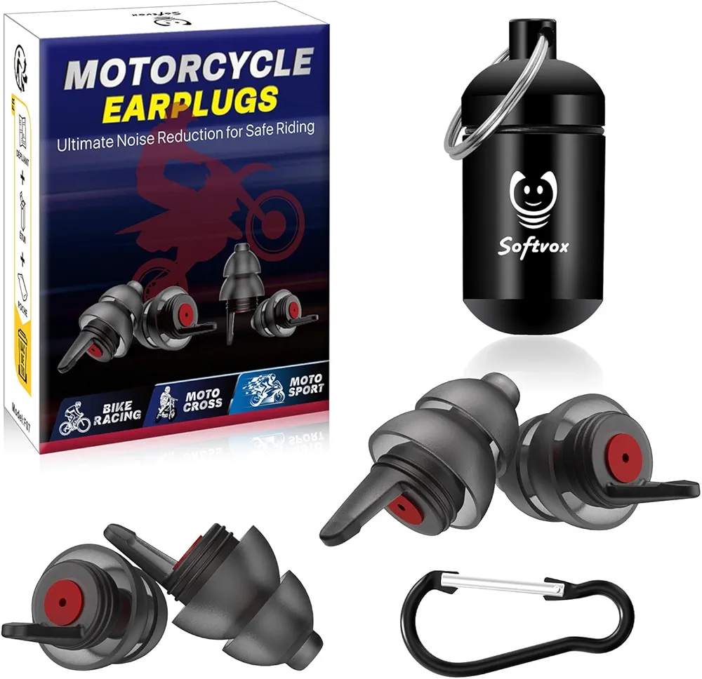 Motorcycle Ear Plugs 2Pairs, Wind Noise Reduction & Prevent Hearing Damage, Comfort Reusable Earplugs for Motorsports, Touring, Racing, Riding, 2 Sizes Fit All Ear Canal, 25dB Noise Reduction