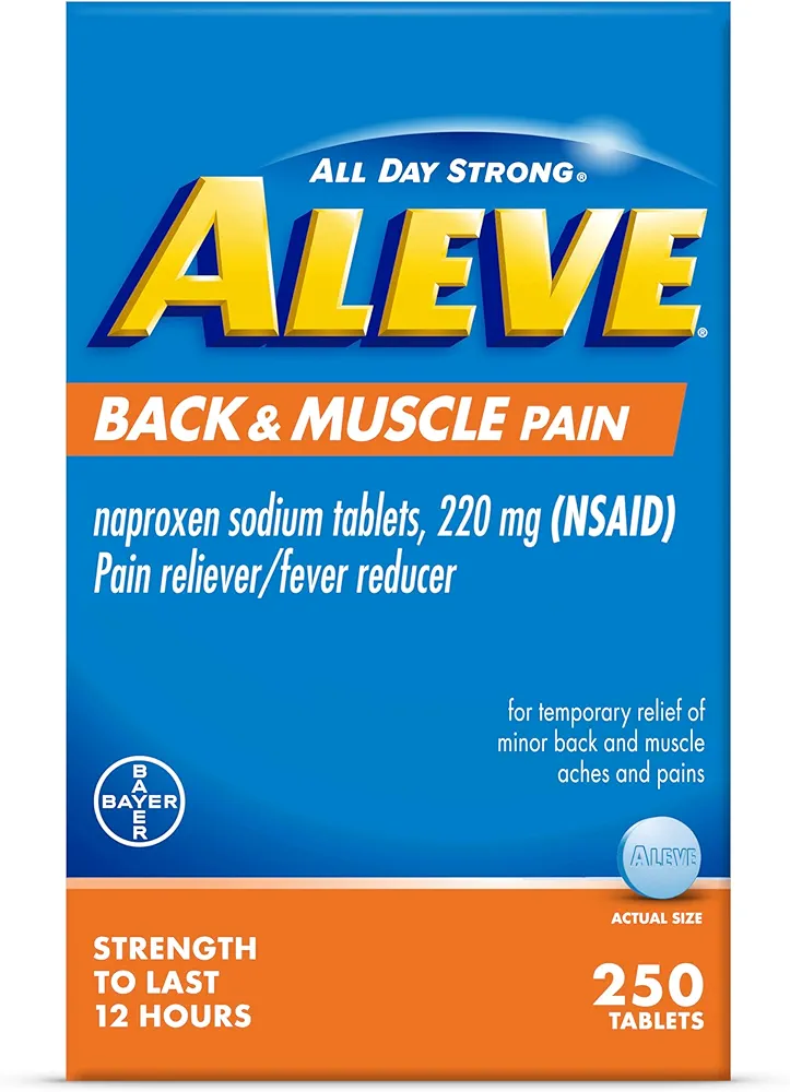 Aleve Back & Muscle Pain Relief Naproxen Sodium Tablets, Pain Reliever & Fever Reducer, Medicine for Body , 250 Count