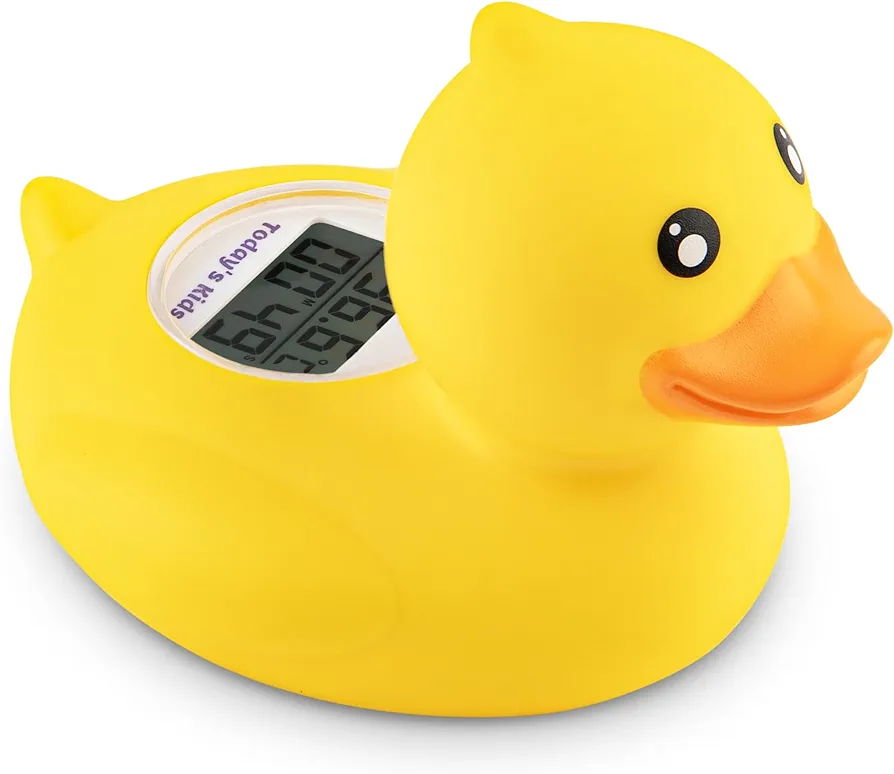 Duck Baby Bath Thermometer & Clock - Fahrenheit & Celsius Baby Bath Thermometer, Baby Thermometer for Baby Essentials - Room & Water Thermometer - Soft Material Baby Bath Products