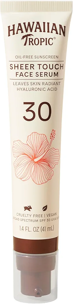 Hawaiian Tropic Sheer Touch Face Serum SPF 30, 1.4oz | Hyaluronic Acid Hydrating Serum For Women and Men | Travel Sunscreen