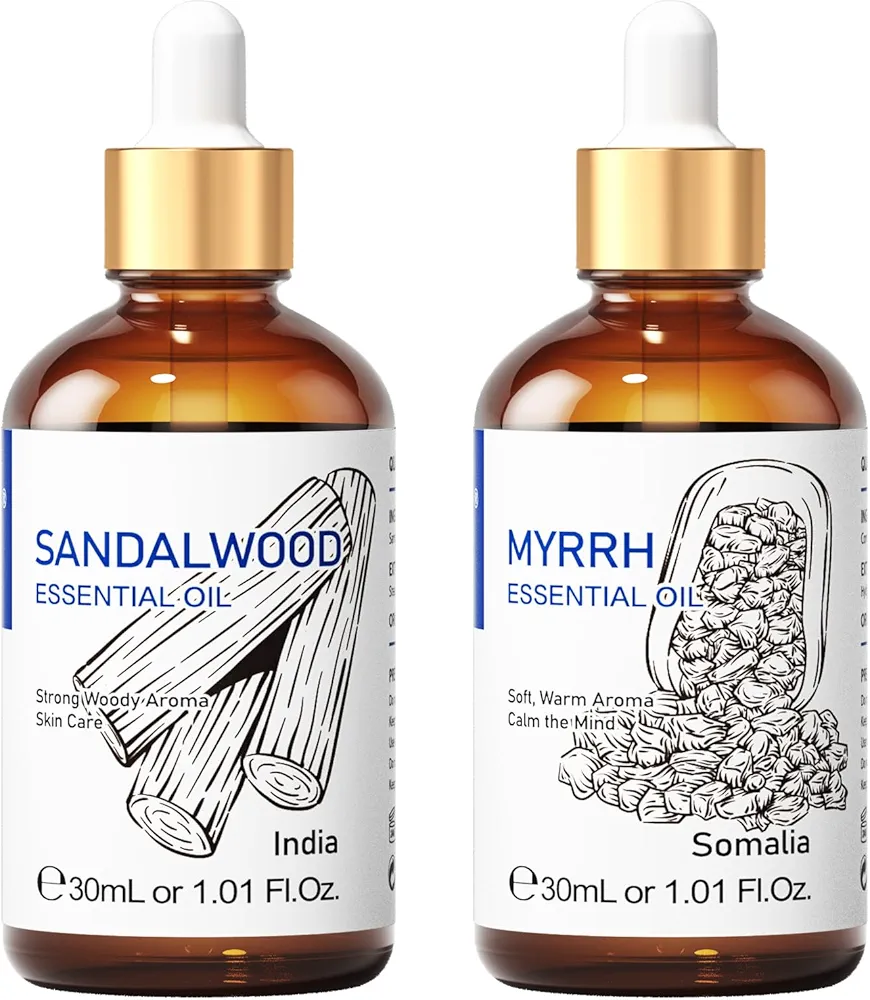 HIQILI Sandalwood Essential Oils and Myrrh Essential Oil, 100% Pure Natural for Diffuser - 1.01 Fl Oz