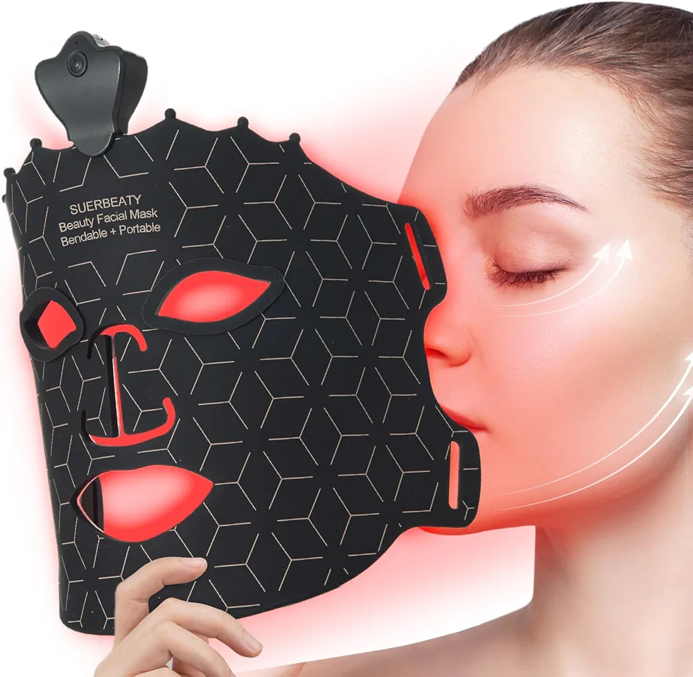 Blue Red Light Mask for Face 7 Colors Red Light Face Mask, Wireless Infrared Face Mask Can Skincare Anywhere Anytime, Skin Treatment Mask Suitable for Women, Men, Elderly