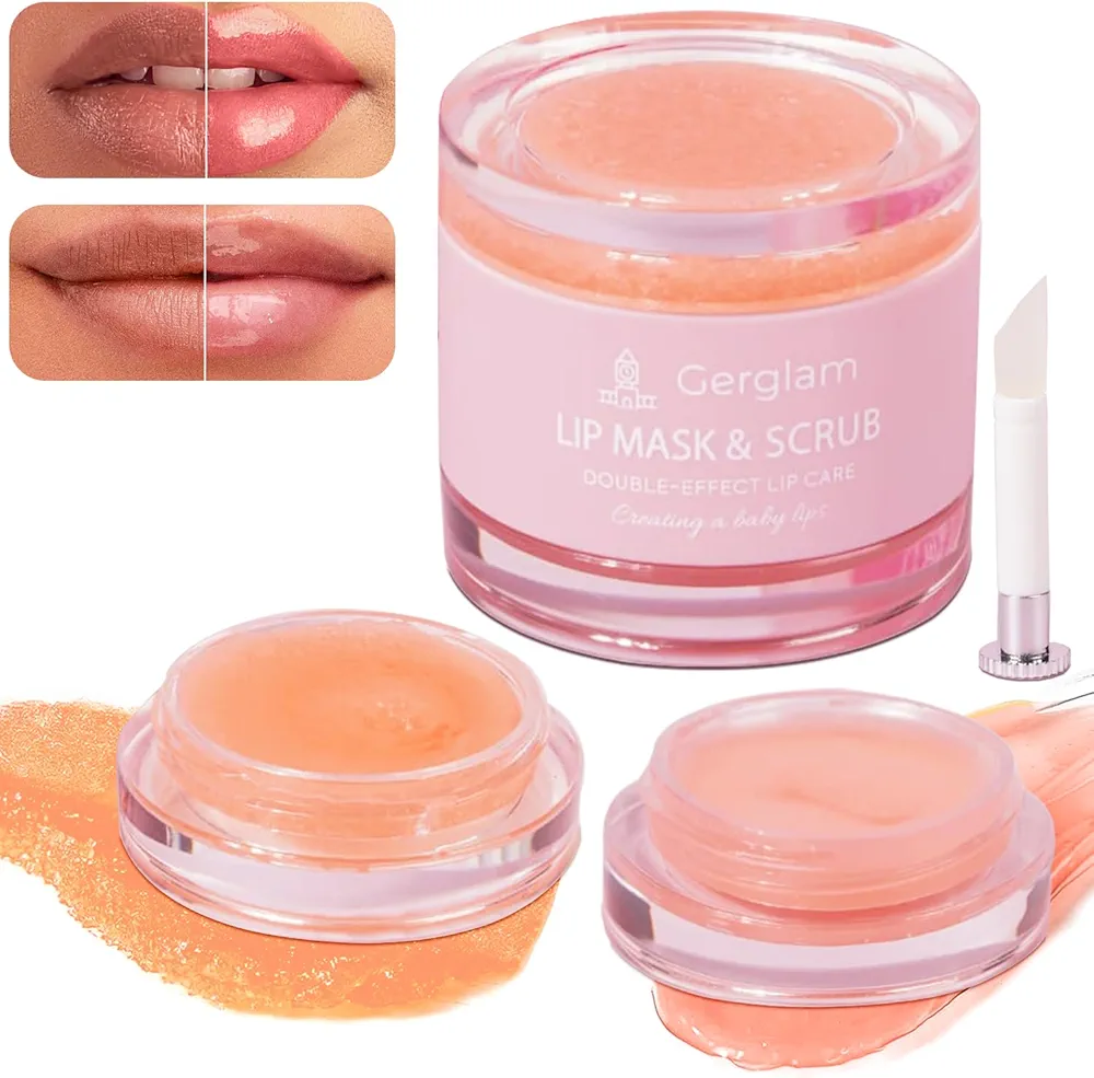 Lip Mask Overnight - Lip Sleeping Mask and Lip Scrub Exfoliator, Scrubber, Moisturizer, Balm and Hydrator for Lip Care, Therapy, Butter, Repair and Treatment for Dry, Cracked Lips