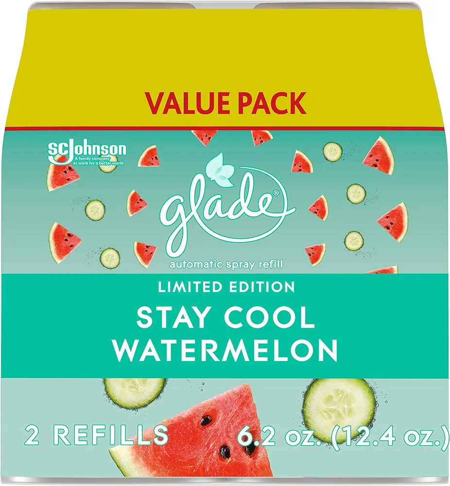 Glade Automatic Spray Refill, Air Freshener for Home and Bathroom, Stay Cool Watermelon, 6.2 Oz, 2 Count