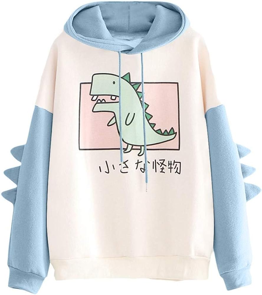 luwita Cute Hoodies for Teen Girls Women Dinosaur Hoodie Long Sleeve Hooded Sweatshirt Kawaii Aesthetic Clothes