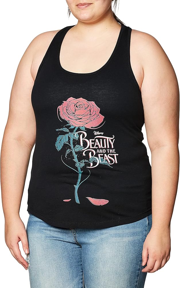 Disney Women's Slim Beauty and The Beast Rose Poster Racerback Graphic Tank Top