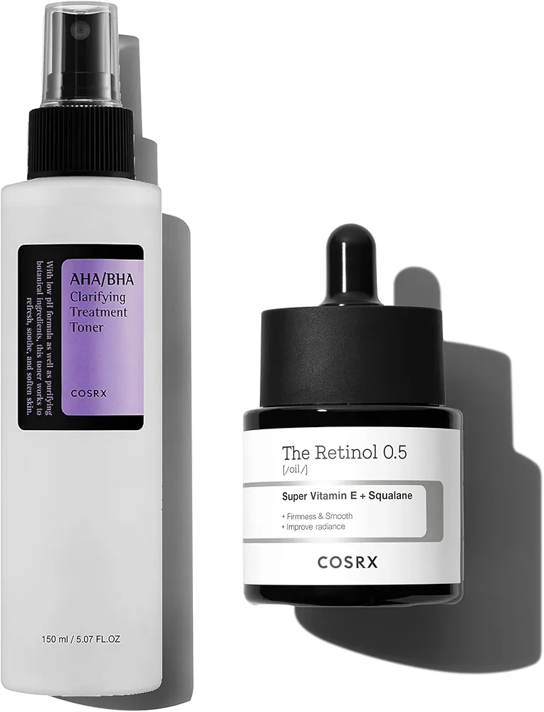 COSRX Exfoliating Toner and Firming Oil Duo- Gently Exfoliate and Firm with AHA/BHA & Retinol Duo, Achieve Smoother Youthful Looking Skin, Korean Skincare