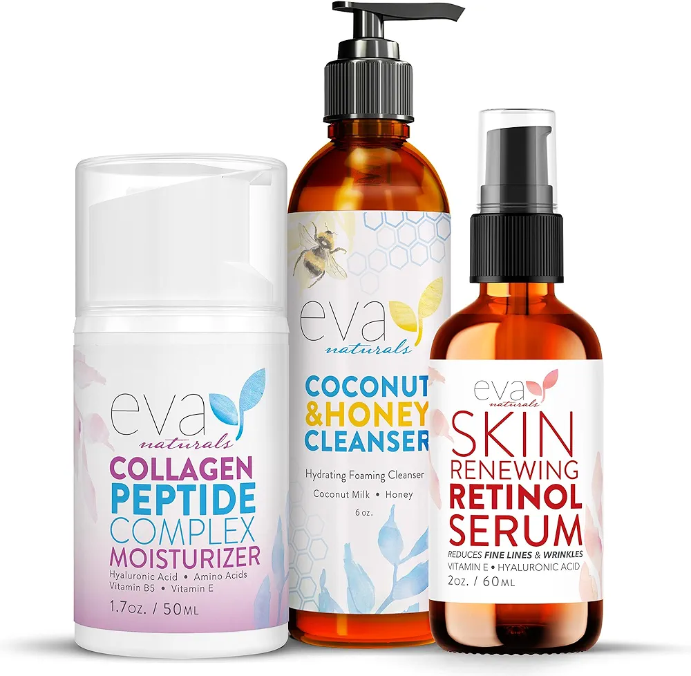 Retinol Serum, Collagen Peptide Moisturizer & Coconut and Honey Cleanser Bundle