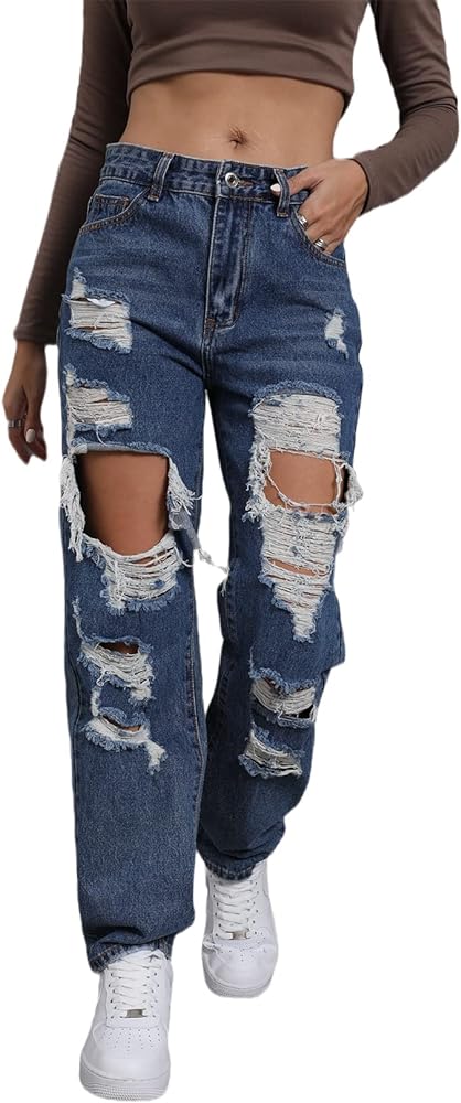 Ripped Jeans Womens Distressed high Waisted Jeans for Women Trendy Wide Straight Leg Y2k Pants Women’s Jeans