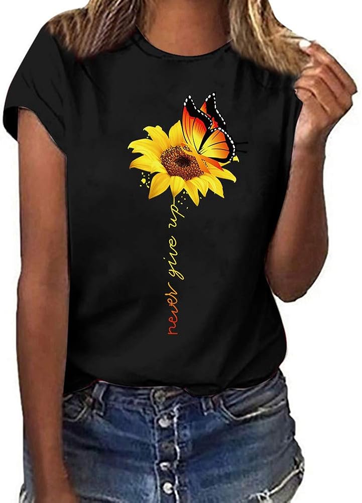 Sunflower Graphic Summer T Shirt Plus Size Loose Blouse Tops Girl Short Sleeve Cute Casual Tees