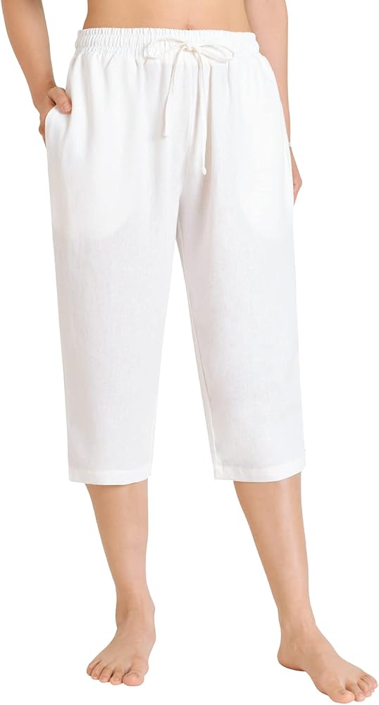 Weintee Women's Petite Linen Capris Capri Pants with Pockets