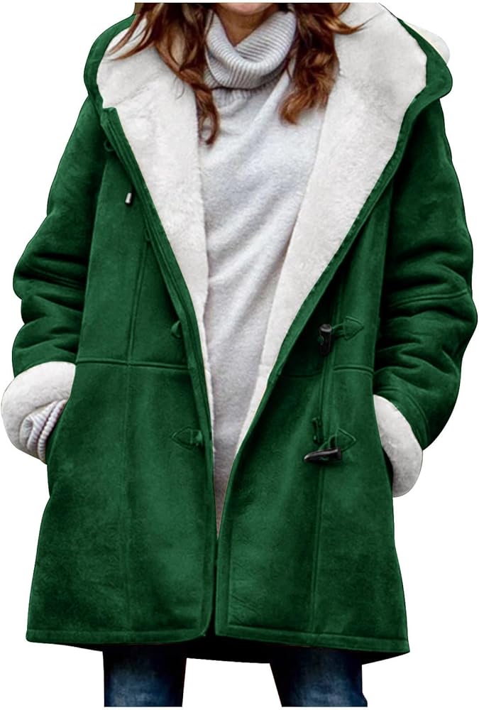 Winter Coats for Women 2023 Warm Plus Size Fleece Lined Jackets Button Down Sherpa Fur Hooded Parka Peacoat Outerwear