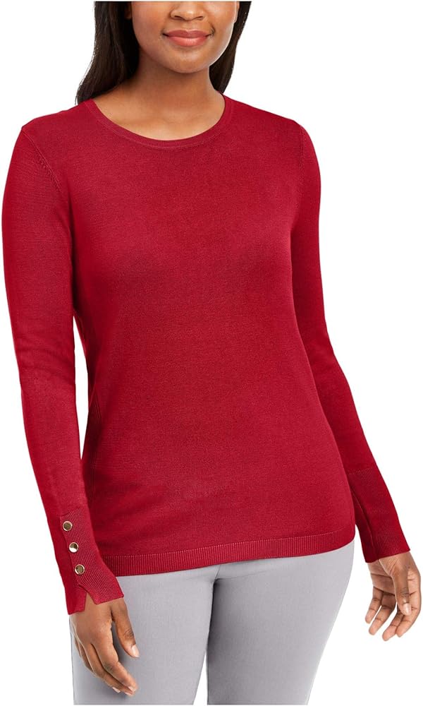 Womens Red Ribbed Long Sleeve Crew Neck Sweater Size PXL