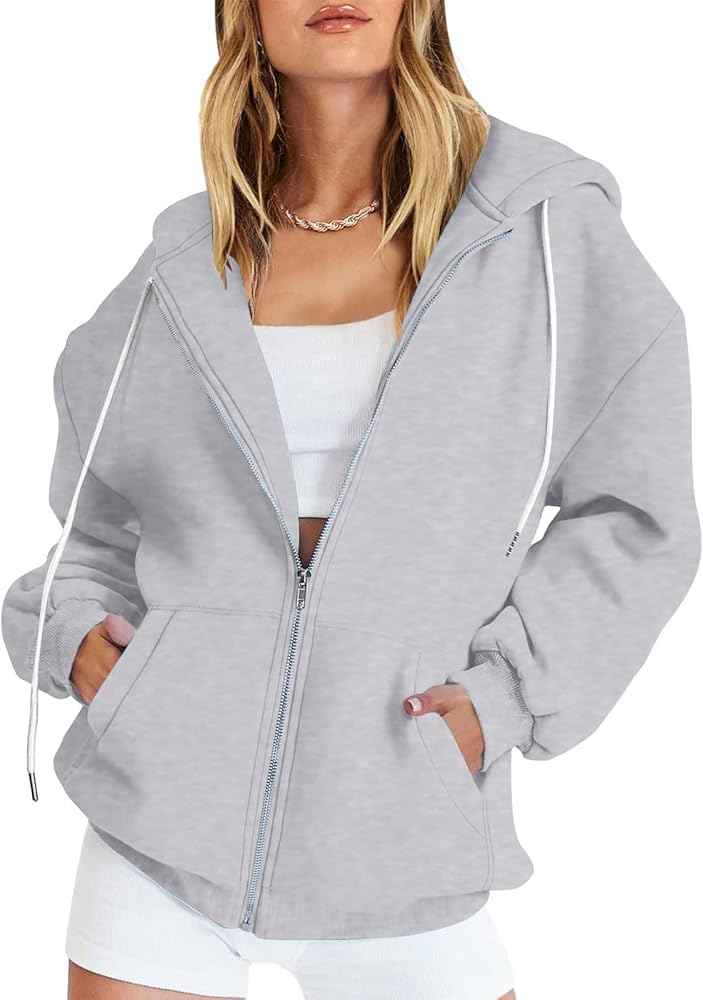 Lenago Hoodies for Women Fall Fashion 2023 Oversized Zip Up Sweatshirt Casual Cute Drawstring Fleece Y2K Jacket with Pockets