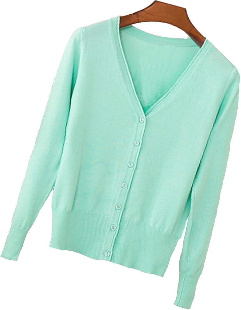 Womens V & O Neck Button Down Long Sleeve Crew Neck Soft Classic Basic Knit Cardigan Sweater