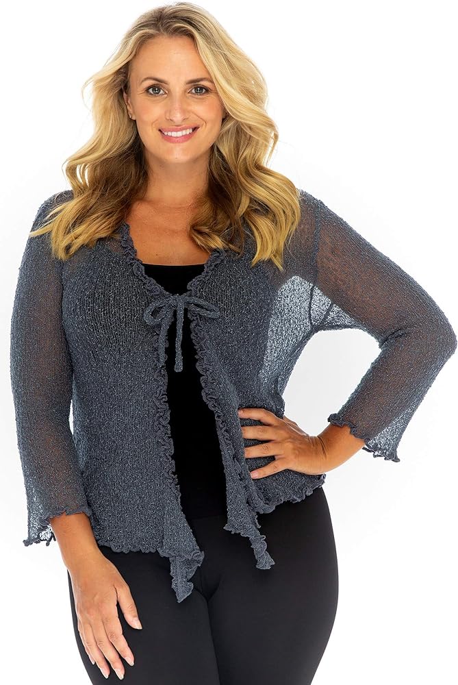 Back From Bali Womens Plus Size Ruffle Shrug Bolero Sheer Cardigan Arm Cover 2X 3X 4X Lightweight