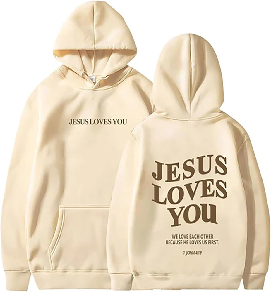 Christian Sweatshirt Women Jesus Loves You Hoodie Oversized Jesus Faith Pullover Inspirational Long Sleeve Tops