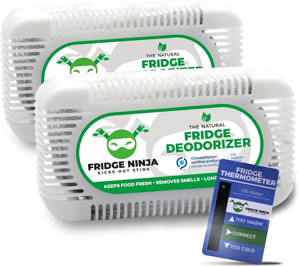 Fridge Ninja 2-Pack Unscented Activated Charcoal Fridge Deodorizer - More Effective Than Baking Soda